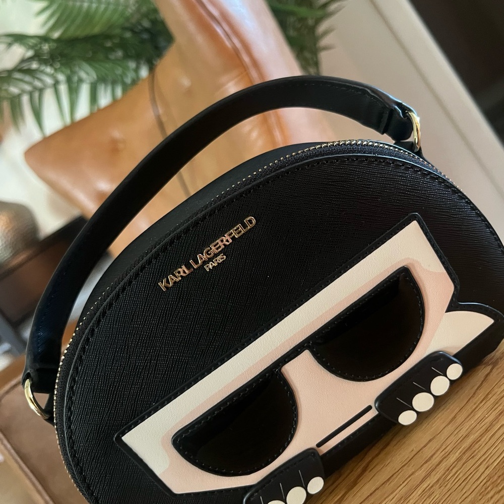 Karl Lagerfeld Black Crossbody Bag with Iconic Sunglasses Motif